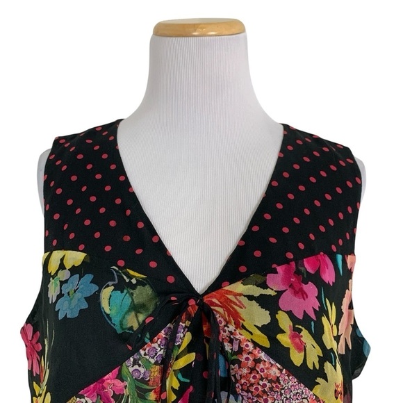 Spenser Jeremy Multicolor 100% Silk Top Women’s L Patchwork Funky Colorful Art - Picture 9 of 15